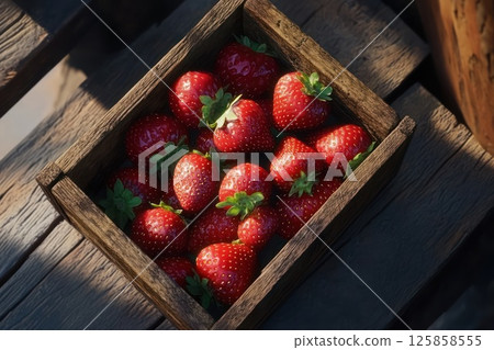 The strawberries in a rustic wooden box The strawberries in a rustic wooden box 125858555