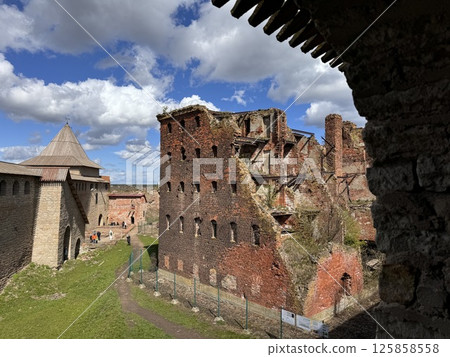 walls of ancient castle Nut (Oreshek). Russia, Shlisselburg 125858558