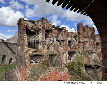 ruins of prison in ancient fortress Nut (Oreshek). Russia, Saint Petersburg ruins of prison in ancient fortress Nut (Oreshek). Russia, Saint Petersburg 125858562