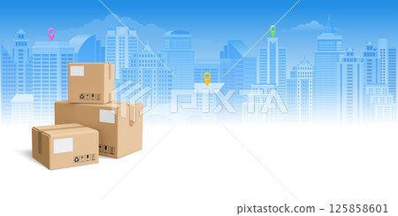 Cardboard Delivery Boxes Stack Banner template 125858601