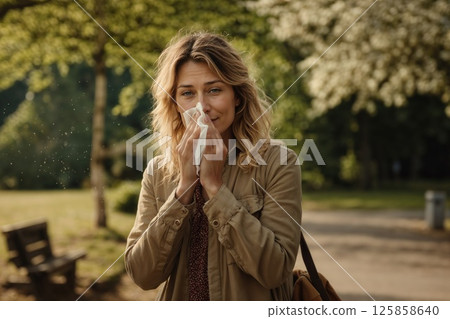 young woman talking on the phone in the park 125858640