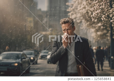 businessman with umbrella on city street 125858641