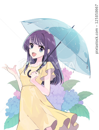 Illustration of a girl with hydrangea 125858667