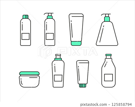 Collection of cosmetic icons. Icon set for beauty, makeup, lotions, shampoos, and creams. Collection of cosmetic icons. Icon set for beauty, makeup, lotions, shampoos, and creams. 125858794