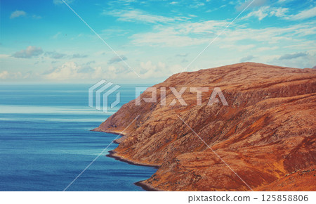 Rocky Barents Sea coast. Beautiful landscape, wilderness. North Cape. Nordkapp, Norway 125858806