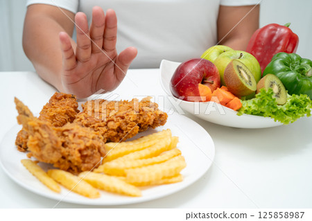 Junk food no good health eating for diet. 125858987