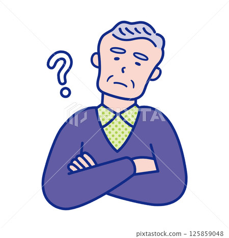 Illustration of the upper body of a senior man feeling doubtful 125859048