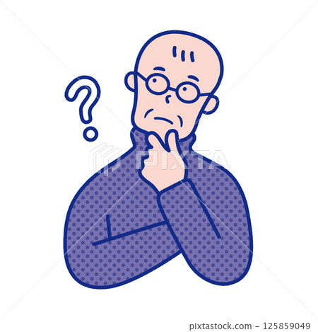 一位老人的上半身感到懷疑的插圖 125859049