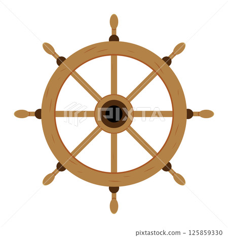 Classic wooden ship wheel marine steering helm isolated on white background Classic wooden ship wheel marine steering helm isolated on white background 125859330