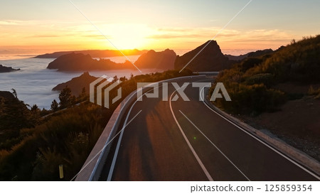 High Mountain Asphalt Road with Beautiful Landscape, Madeira Island , Portugal. 125859354