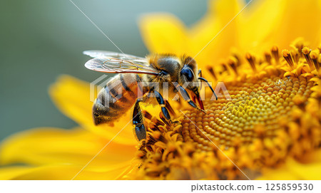 closeup of honeycomb with bee making honey process 125859530