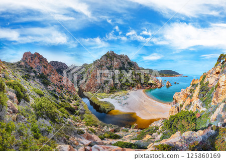 Unbelivable view of Li Cossi beach on Costa Paradiso resort. 125860169
