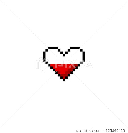 Vector illustration of pixel heart, half red. Life or health level. 125860423