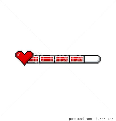 Vector illustration of pixel life bar with red heart. Game UI. 125860427