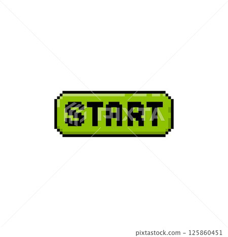 Pixel icon of the start button, green. Arcade game control panel. 125860451