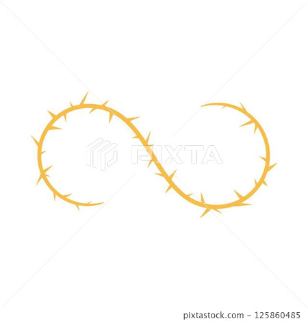 Curved, spiky line infinity shape, yellow color, vector illustration. Curved, spiky line infinity shape, yellow color, vector illustration. 125860485
