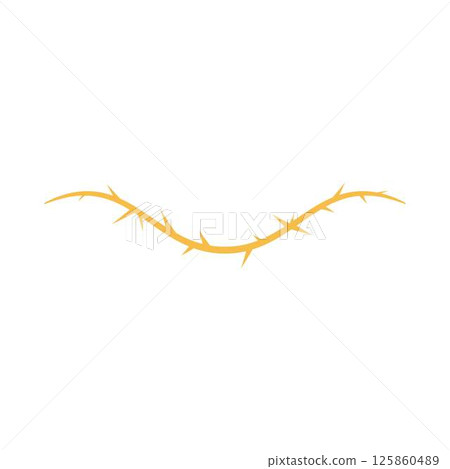Barbwire, vector thorny wave orange line, barb curly rusty stripe, vine plant stem with spikes, gothic element isolated 125860489