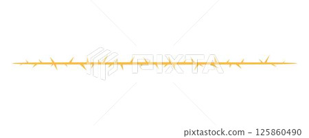Vector illustration of straight border of blackthorn branch or grapevine with thorns, yellow color. 125860490