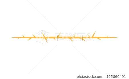 Barbwire, thorny straight orange line, vector boundary barb stripe, sharp fence, plant stem with spikes, gothic pattern 125860491