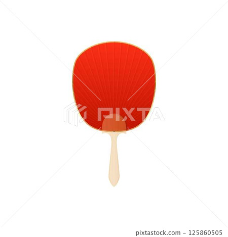 Vintage Japanese and Chinese hand fan vector icon, Asian bamboo and red paper accessory air cooling, oriental souvenir 125860505