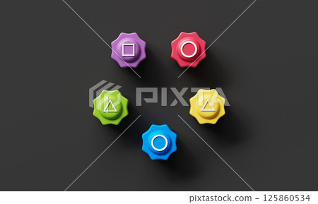 Korean Traditional Gong-Gi Game with Squid Game Symbol. 3D Rendering. Korean Traditional Gong-Gi Game with Squid Game Symbol. 3D Rendering. 125860534