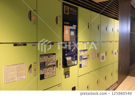 Coin lockers in the basement of Tokyo Station Coin lockers in the basement of Tokyo Station 125860540