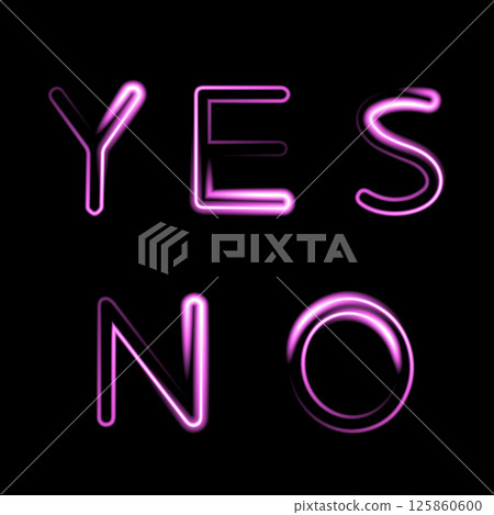 Vector isolated illustration of yes and no signs with neon effect. Neon control panel. Vector isolated illustration of yes and no signs with neon effect. Neon control panel. 125860600