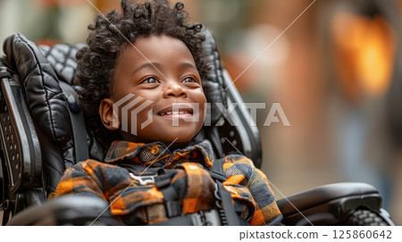 man in a wheelchair listening to music through headphones outdoors at sunset 125860642