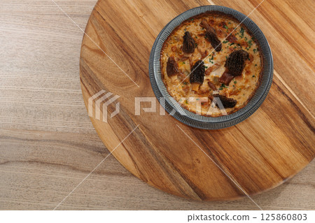 morel mushroom dish. Delicious freshly prepared meal, perfect for menus, restaurants, or food delivery concepts. 125860803