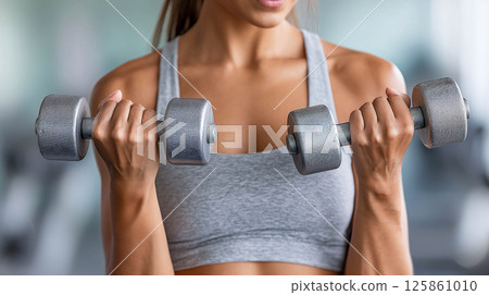 fitness, woman, dumbbells 125861010