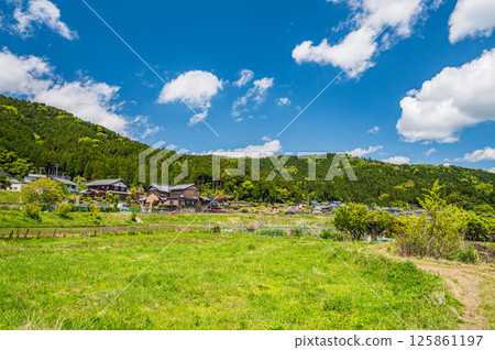 Scenery of a village along the river by Lake Yogo in early summer, Yogo Town, Nagahama City, Shiga Prefecture 125861197