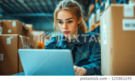 warehouse, woman, laptop 125861245