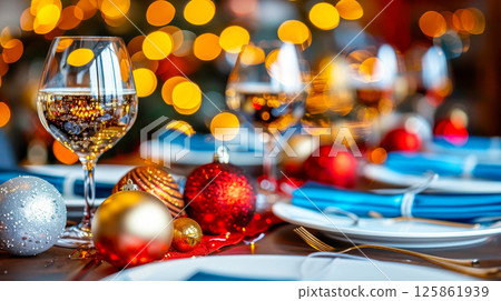 The table is elegantly set for celebrating Christmas or New Year. 125861939