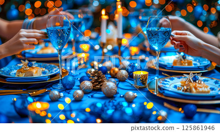 The table is elegantly set for celebrating Christmas or New Year. 125861946