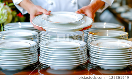 The table is elegantly set for celebrating Christmas or New Year. 125861949