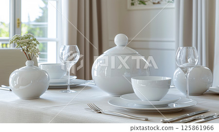 The table is elegantly set for celebrating Christmas or New Year. The table is elegantly set for celebrating Christmas or New Year. 125861966