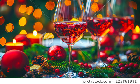 The table is elegantly set for celebrating Christmas or New Year. 125861981
