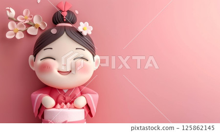 Korean girl character cake cute, sweet food cream for children 125862145