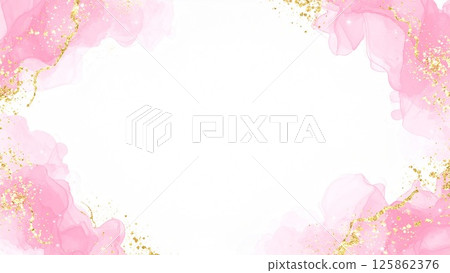 酒精墨水藝術框架粉紅金AI生成素材 125862376