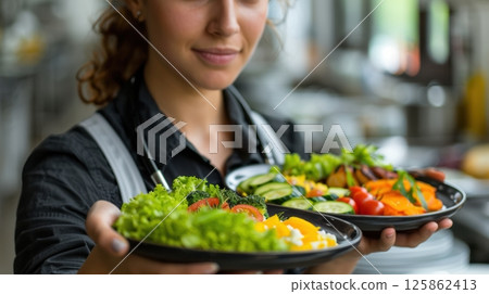 Restaurant healthy food delivery in take away boxes for daily nutrition 125862413