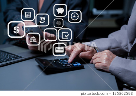 Co-workers are consultants on business documents, tax, transactions and business combinations after a bankrupt merger with a newly founded company. 125862598