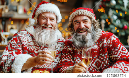 Portrait of happy multigeneration family celebrating New Year 125862754