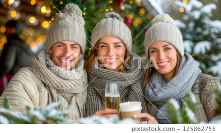 Portrait of happy multigeneration family celebrating New Year 125862755