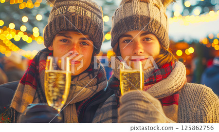 Portrait of happy multigeneration family celebrating New Year 125862756