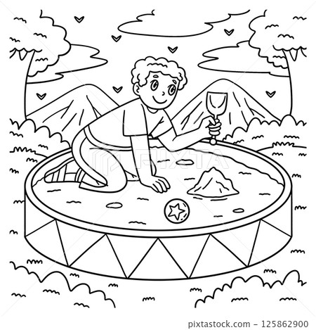 Playground Boy Playing on Sandpit Coloring Page  125862900