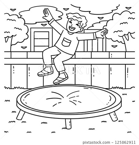 Playground Boy on Trampoline Coloring Page Playground Boy on Trampoline Coloring Page 125862911