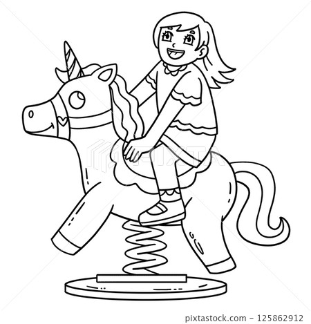 Playground Girl on Spring Rider Isolated Coloring  125862912