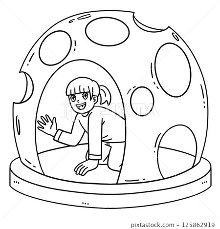 Playground Girl on Dome Isolated Coloring Page  125862919