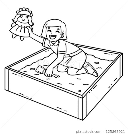 Playground Girl Playing Sandbox Isolated Coloring Playground Girl Playing Sandbox Isolated Coloring 125862921