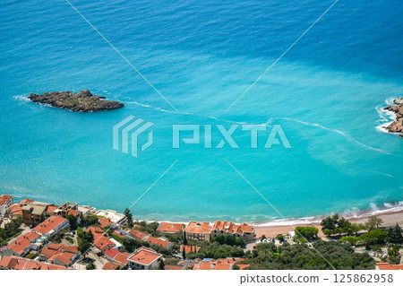 Aerial View of Sveti Stefan, Sea and Hotels, Montenegro 125862958